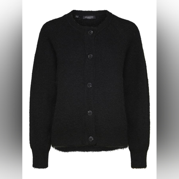 SELECTED FEMME alpaca wool blend black cardigan size M lightweight warm - Picture 12 of 12